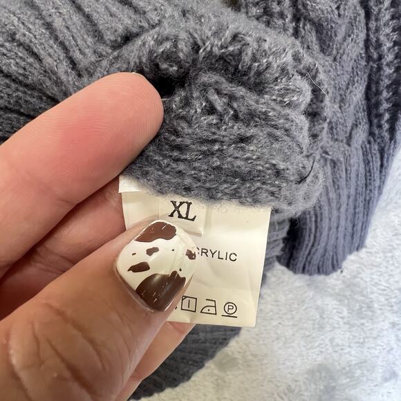 Mens Cable Knit Sweater Gray SZ L Ribbed Waffle - Picture 6 of 13